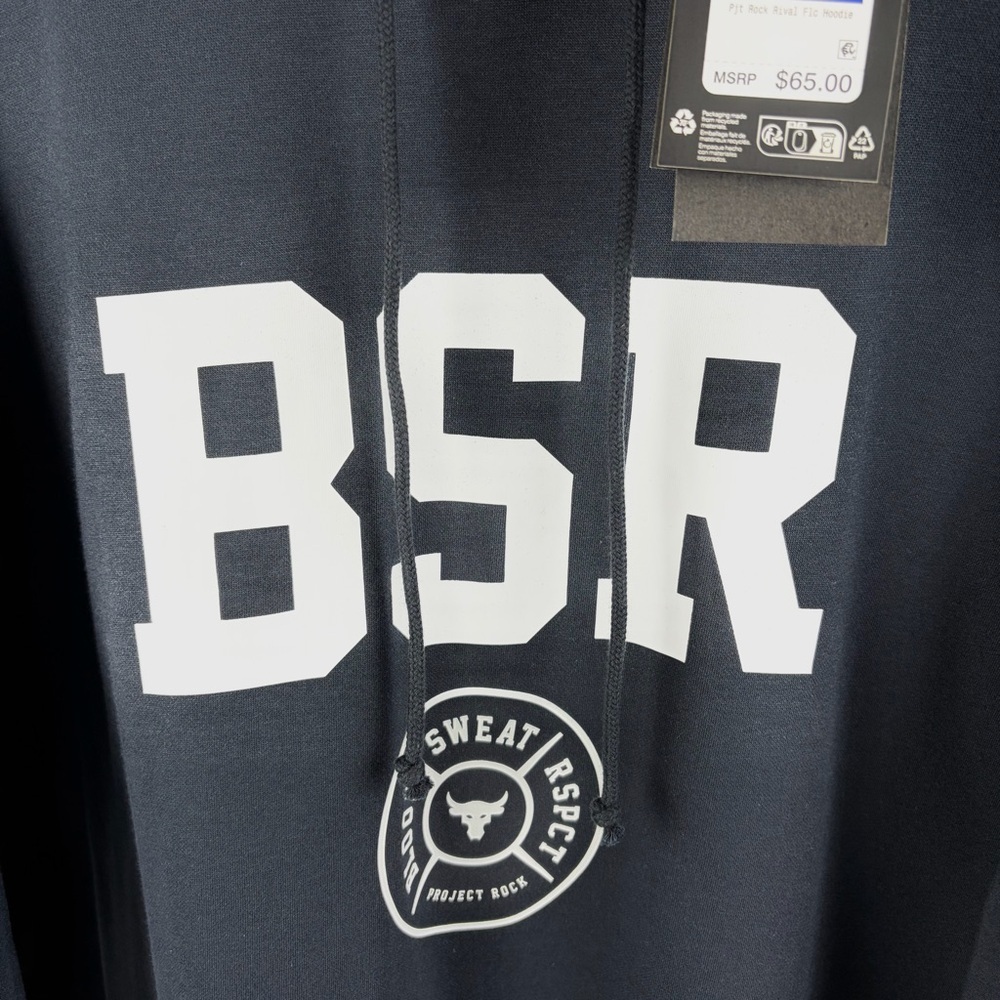 Under Armour Project Rock Hoodie 2XL Black Gym Pullover BSR Logo - Picture 4 of 10